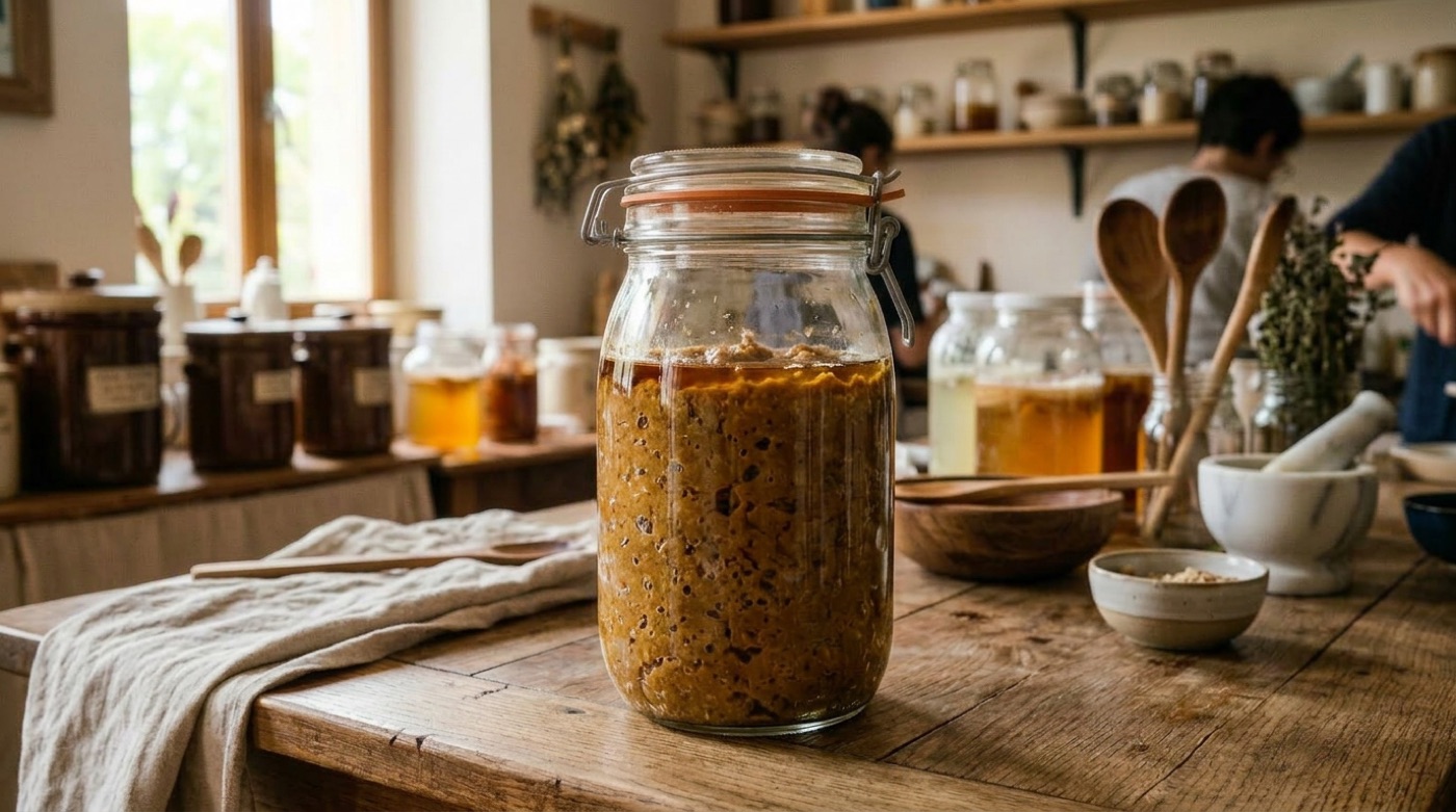 Pot de miso artisanal avec cuillère en bois